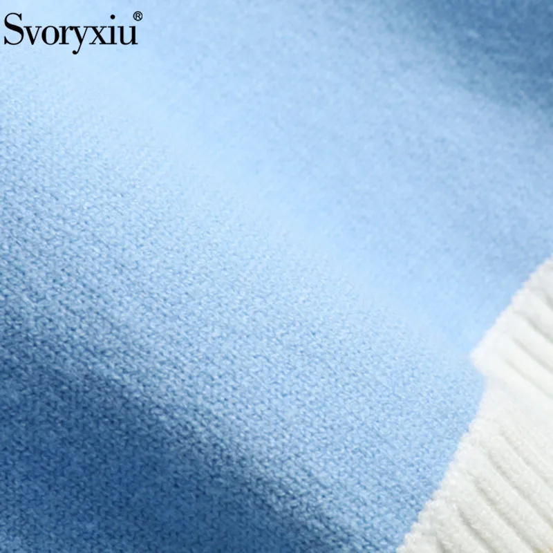 Svoryxiu 2018 Runway luxury Winter Knitting Pullovers Women's High Quality Floral Crown Embroidery Casual Loose Blue Sweater
