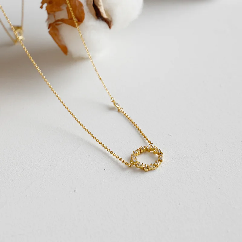 golden circle zircon necklace woman 100% 925 Sterling silver nacklace Jewellery Clavicle chain pendant charms silver necklace