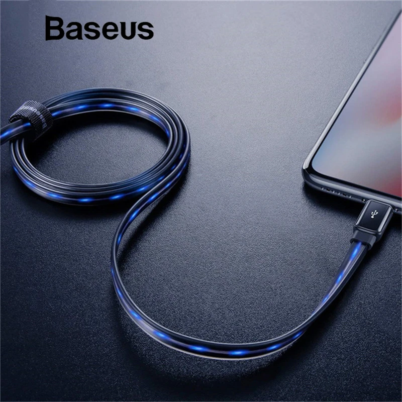 Baseus Testos светодиодный usb-кабель для зарядки и передачи данных с подсветкой для iPhone 8, 7, 6 Plus, X, iPad, 1 м, 2,4 А, шнур для быстрой зарядки