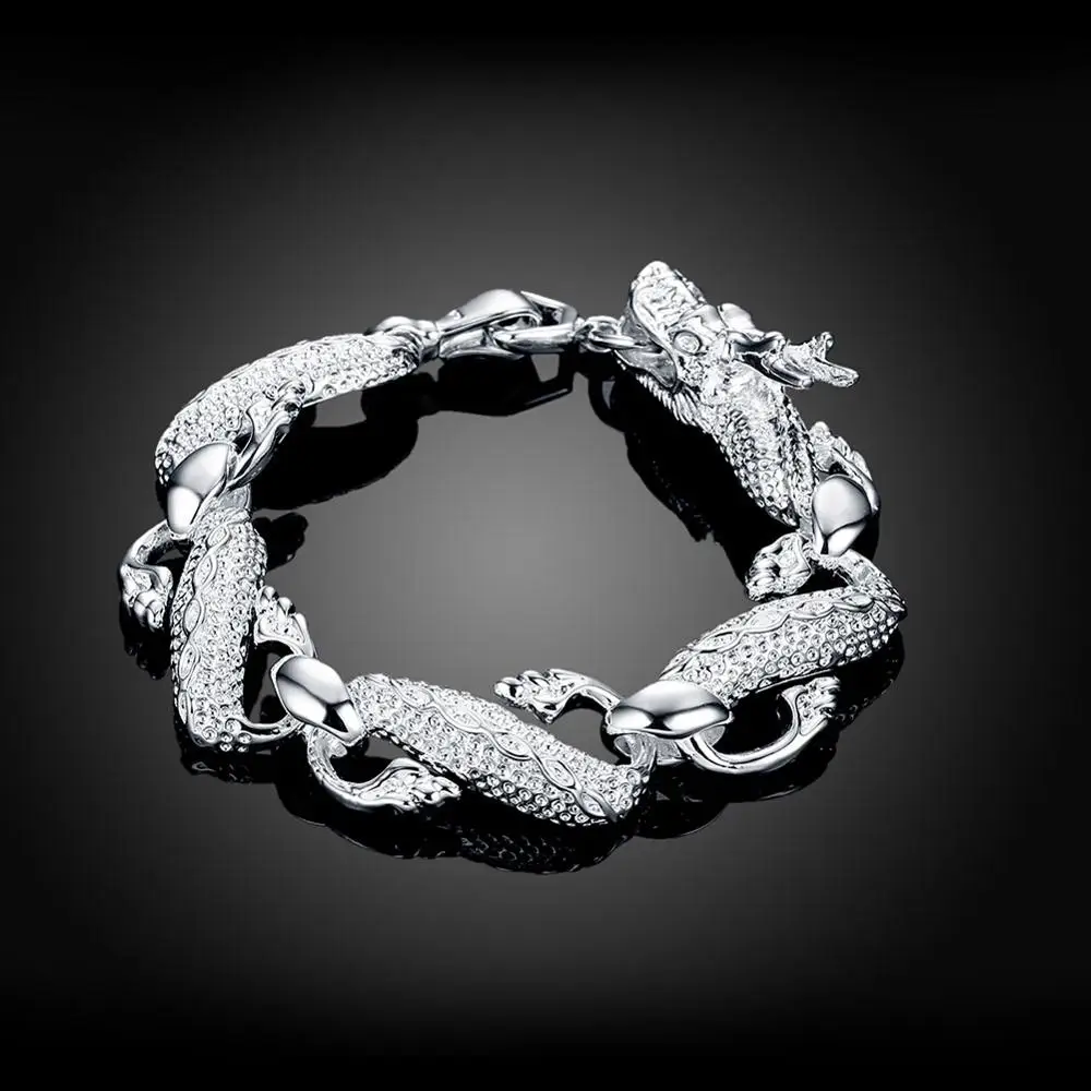 Лидер продаж, настоящий большой белый мужской серебряный браслет с цепочкой в виде дракона, браслет в виде животного, женские модные браслеты, ювелирное изделие в подарок, хорошее ювелирное изделие