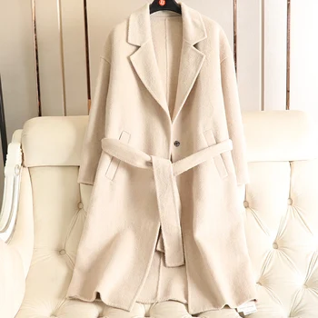 Limited Time Sale New Double-sided Handmade Wool Overcoat Spring 2019 New V-neck Slim Belt Trench Coat For Women Woolen Alpaca Limited Time Sale New Double-sided Handmade Wool Overcoat Spring 2019 New V-neck Slim Belt Trench Coat For Women Woolen Alpaca