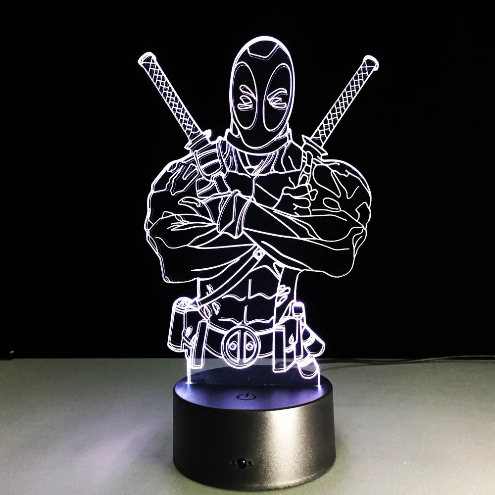 

Free Shipping 1Piece New arrive Marvel Anti-hero Deadpool Figure Light Handmade 3D Bulbing Illusion Lamp LED Mood Light For Kid