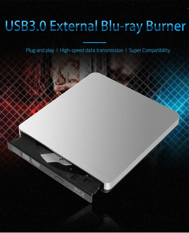 Внешний Blu-Ray привод для Mac 10 OS Window 7/8/XP/Linux USB 3,0 Bluray Burner BD-RE CD/DVD RW Writer Play 3D Blu-ray Disc