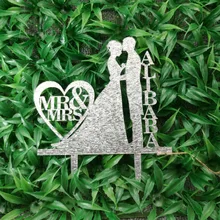 Персонализированные Свадебный торт Топпер, свадебные украшения, акриловые серебряные блестки, пользовательские свадебный торт Топпер Персонализированные фамилия