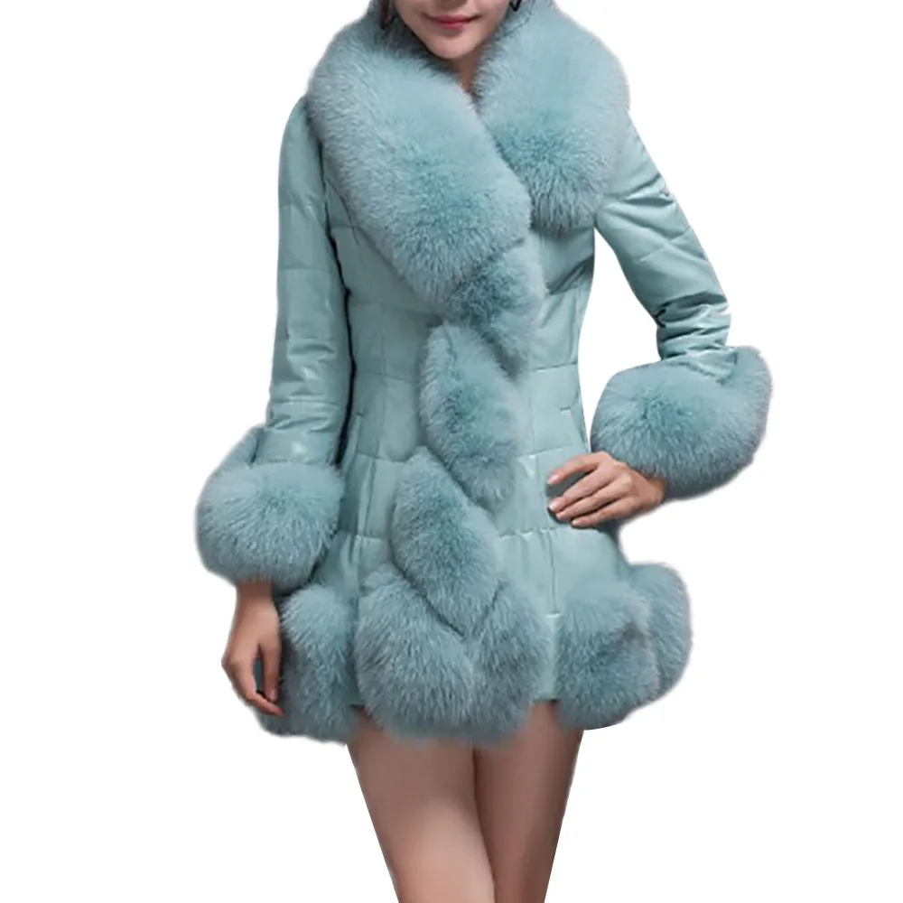 

1PC Coat Women Fashion Winter Coat Faux Fur Coat Elegant Warm Long Sleeve Splice Outerwear Long Fake Fur Down jacket z1121