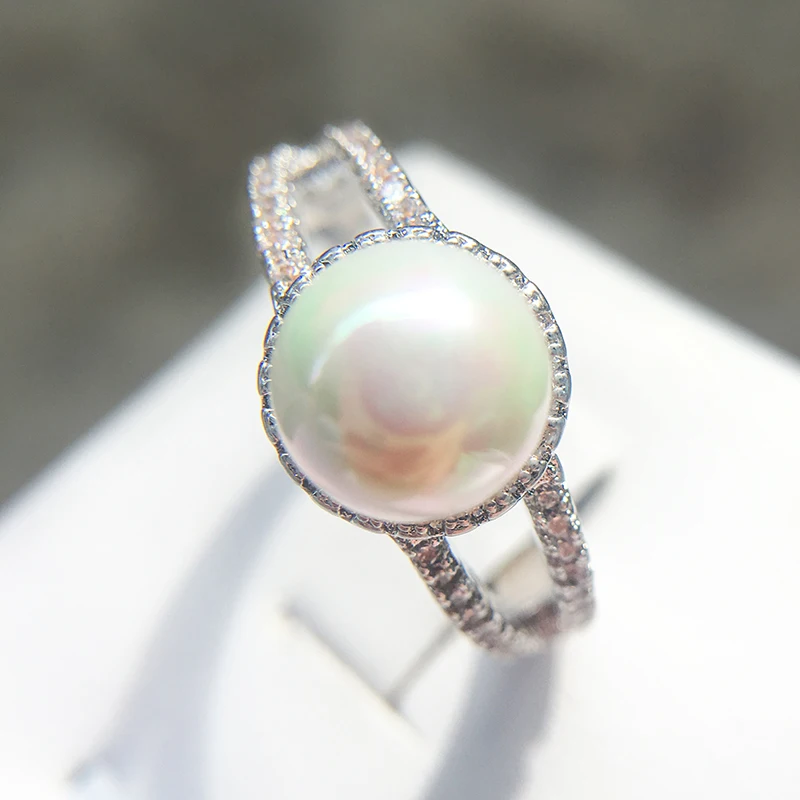 Элегантное круглое жемчужное кольцо для женщин с AAA кубическим цирконием обручальные серебряные кольца модные вечерние ювелирные изделия подарок anillos mujer
