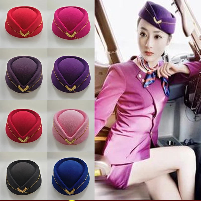 LUCKYLIANJI 100% High Quality Woolen Pillbox Stewardess Air Hostesses Waitress Base Cap Perform Band Cosplay Party Beret Hat