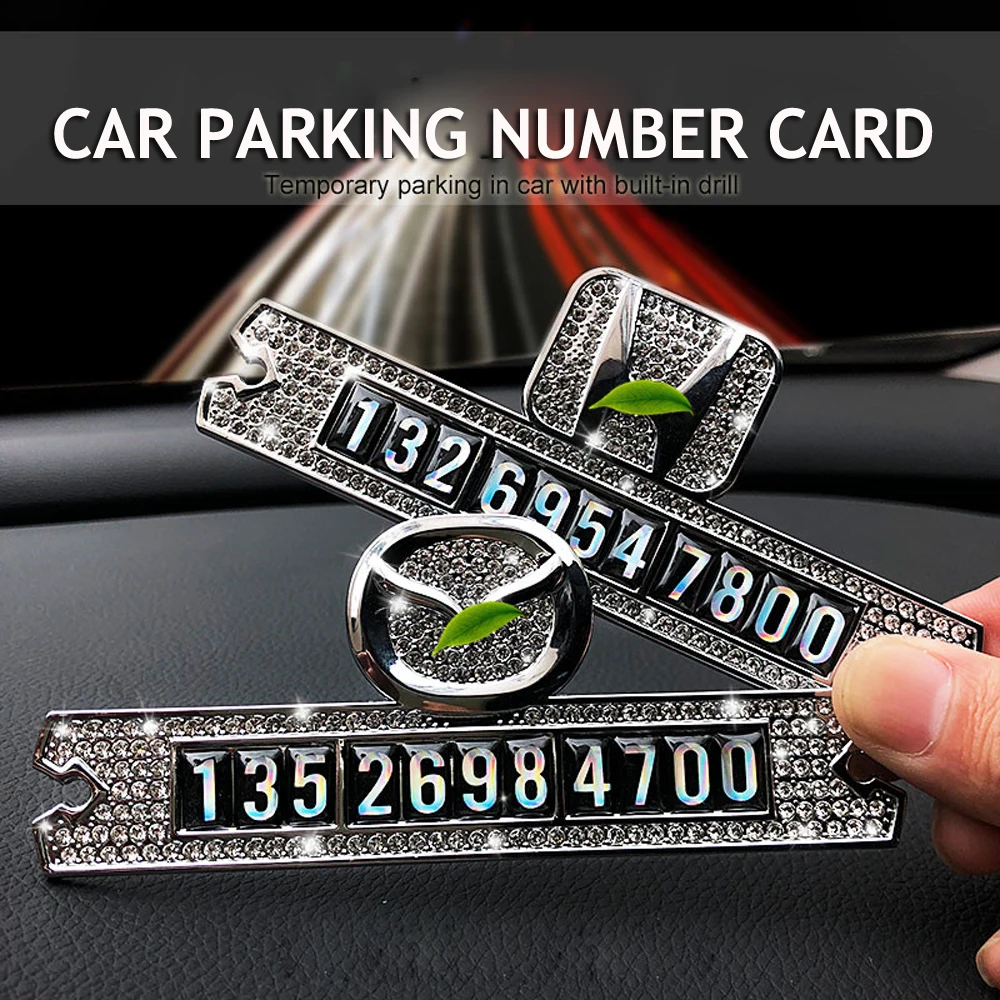 

Car Temporary Parking Card Phone Number Car Stickers Crystal Logo Telephone Number Card Plate Car Park Stop for Honda Toyota Kia