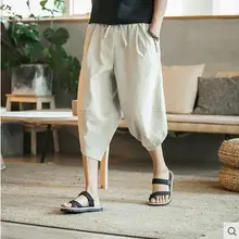 Летний китайский Стиль льняные мужские капри с вышивкой мужские брюки-шаровары Плюс Размер повседневные брюки 7