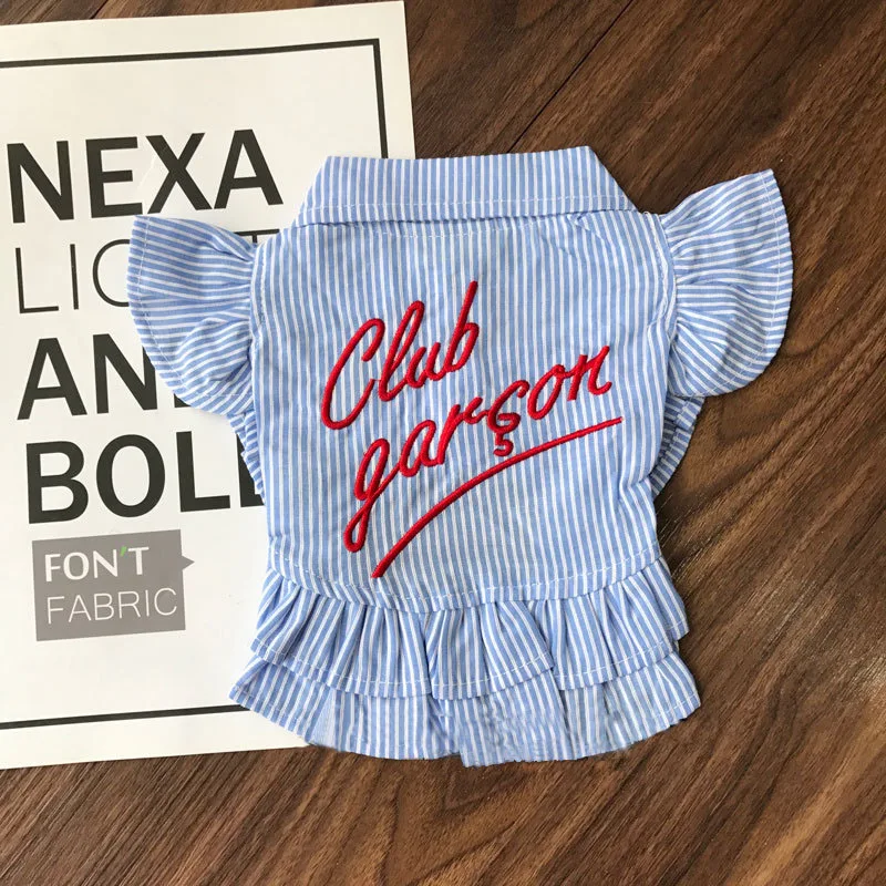 

2018 Hot Summer Pet Dresses for Dogs French Bulldog Denim Striped Cool Cut Dog Skirt Dress for Cat Small Medium Dogs XS-XXL FB