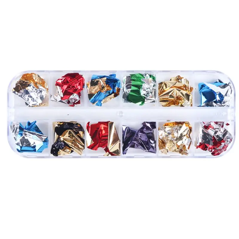 12 Girds/Set Nail Art Color Glitter Paper Sheet Flake Irregular Rainbow Foil Paillette Chip DIY Decoration Sticker Manicure Tool - Цвет: CBP