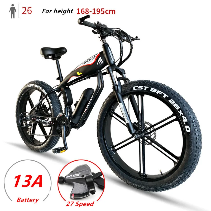 Электрический велосипед, 48 В, 500 Вт, литиевый двигатель, 4,0 толстых шин, рама из алюминиевого сплава, велосипед SHIMAN0, 27, 30 скоростей, снежный пляж, электровелосипед