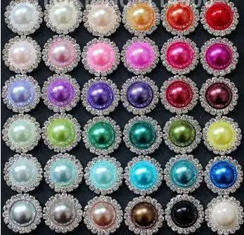

( Free Shipping) 16 coior 21mm Round rhinestone Peal button Diamante Pearl for Hair Flower Wedding Invitation Scrapbooking Ring
