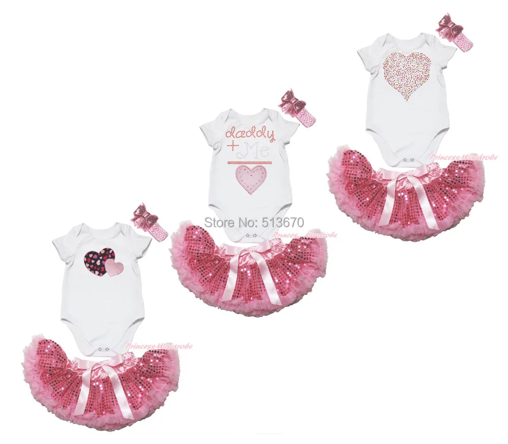 

Valentine Rhinestone Daddy Heart White Bodysuit Pink Bling Newborn Skirt NB-12M MAJPA0012