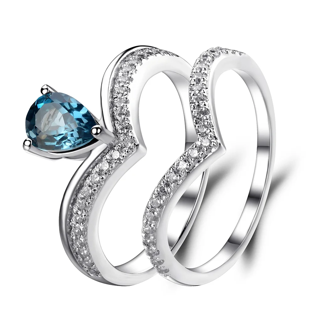 Лейдж изделия Лондон Голубой топаз кольцо для Для женщин свадебные Обручальные кольца комплект серебро 925 Ювелирные украшения груша синий