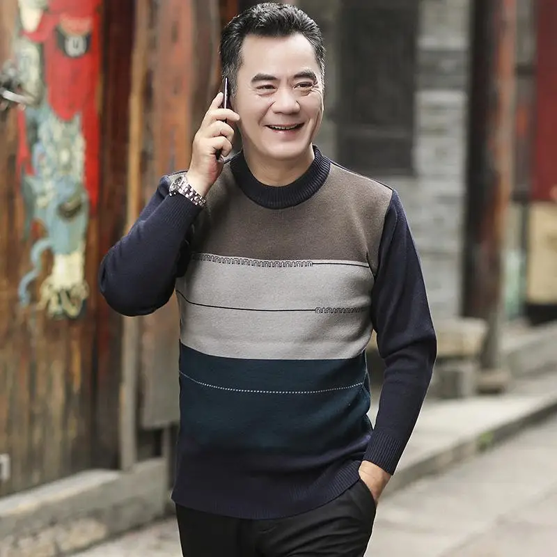 Crew Neck Long Sleeve Autumn Mens Pullover Sweaters Color Block Streetwear Casual Jumper Knitted Sweater Men Clothing XXXL - Цвет: Blue Sweater Men