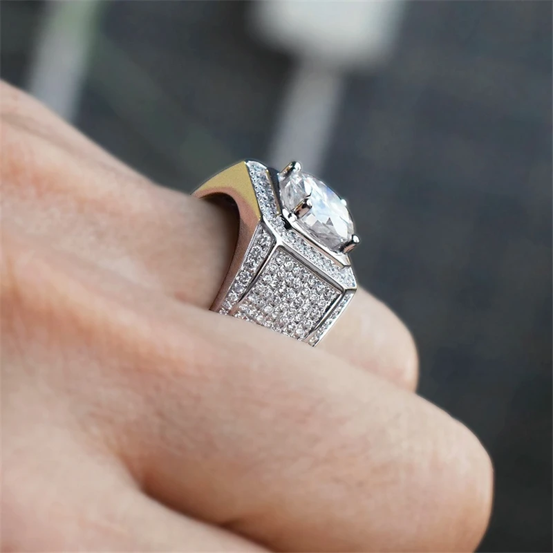 Большие стразы в стиле хип-хоп, мужское кольцо, серебряное кольцо, обручальное кольцо высокого качества Z4K458