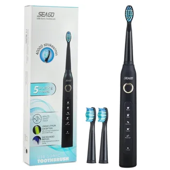 

Seago SG-507 USB Rechargeable Electric Toothbrush Adult Waterproof Deep Clean Teeth Brush 2 Replacement Heads 5 Cleaning Modes