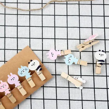 

10 pcs/lot new listing cartoon Wood Clip Kawaii Photo paper Clothespin Craft Clips Party decoration DIY Clips with Hemp Rope