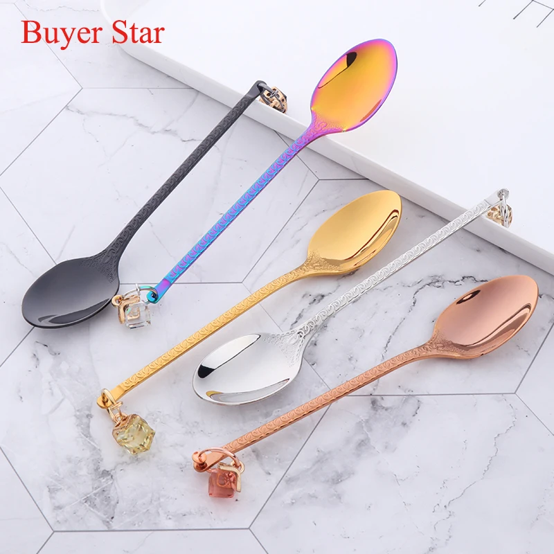 

5pcs/set 304 Stainless Steel Teaspoon Earrings Pendant Ice Cream Dessert Spoon Gold Black Small Coffee Spoon Silver Scoop Set