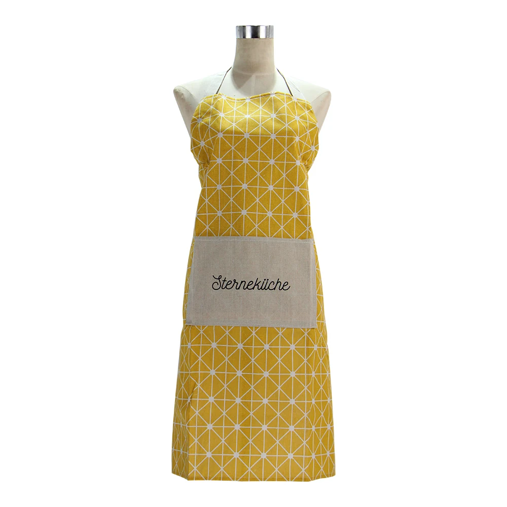 KA006 Yellow lattice apron New Women Man Waterproof Apron Kitchen