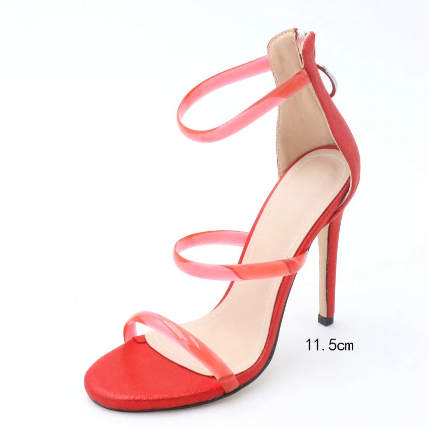 QUTAA/ г. Свадебные туфли женские босоножки женская обувь из искусственной кожи на тонком высоком каблуке с открытым носком на молнии сексуальные женские сандалии размер 34-43 - Цвет: Red 11.5cm