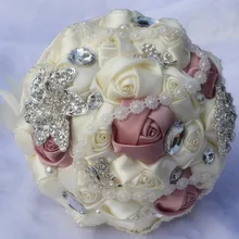 Великолепный серебряный Броши Свадебный букет Шелковый букет невесты из роз Стразы Красочный Букет невесты с жемчугом S106