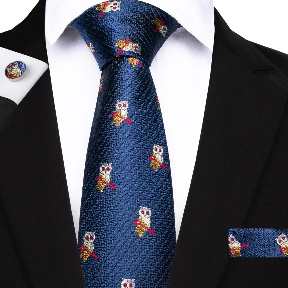 DiBanGu 8 см широкий мужской галстук Сова узор Шелковый вязаный жаккардовый галстук Corbatas Vestidos синий галстук шеи наборы галстуков MJ-7081