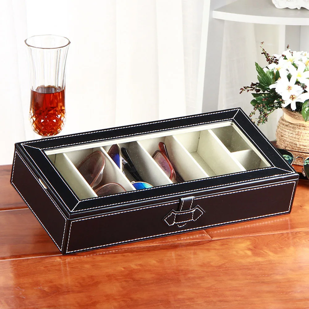 AudWhale PU Glasses Storage Box Noble Cover Glasses Solid Grids Case
