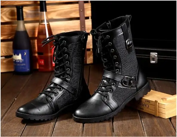 Мужские ботинки; сезон осень-зима; ботильоны в британском стиле с пряжкой в стиле пэчворк; Мужская обувь черного цвета с высоким берцем