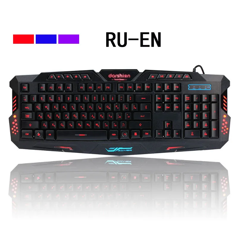 LED клавиатуры 3-Цвет клавиатуры Keyboard Switch подсветкой USB Проводная Игровые ПК / ноутбука русский и английский клавиатуры Игровая освещенная клавиатура привело клавиатура с подсветкой - Цвет: Russian Backlit