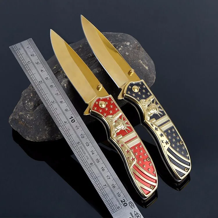 

ToughKeng Statue of Liberty Gold Blade Folding Blade Knife 5Cr13 Stainless Steel Outdoor Self-Defense Knives Free Shipping