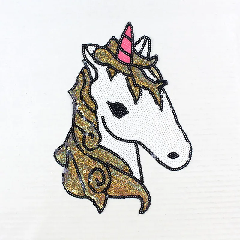 

1Pcs Gold Unicorn Horse Sequined Patches for Clothing T Shirt Large Badge Patch DIY Motif Applique Parches Vintage Quality