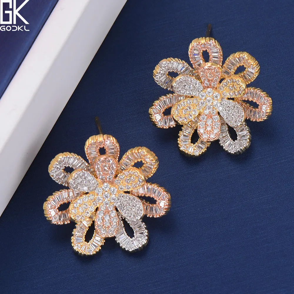 GODKI Luxury Flower Nigerian Cubic Zircon Ring Necklace Earring Jewelry Sets For Women Wedding Indian Dubai Bridal Jewelry Sets