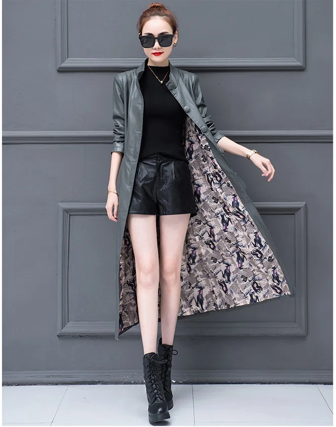 Женская Весенняя куртка, однобортное осеннее пальто из искусственной кожи, тонкое женское зимнее длинное пальто с поясом, большой размер 349