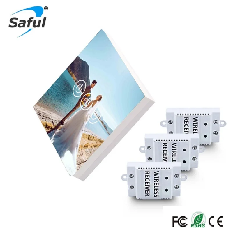 

Saful Wireless Switch 3 Gang 3 Way DIY Switch 150M Remote Tempered Crystal Glass Panels Led Home Wall Light Touch Switch