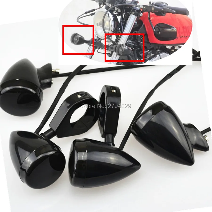 

Motorcycle Black Smoke Bullet Front Rear LED Turn Signal Indicator Light Relocation 41mm Fork Clamp For Harley Custom