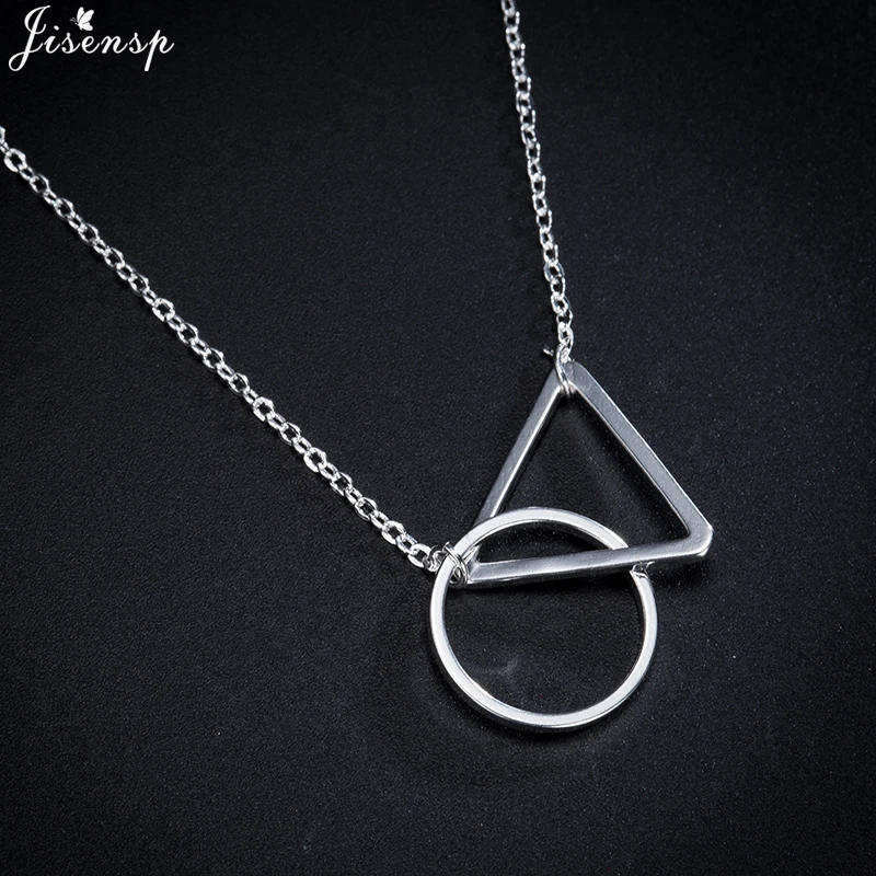 

Jisensp New Double Pendant Necklaces for Valentine's Day Simple Triangle Necklace Female Chain Clavicle Round Statement Necklace