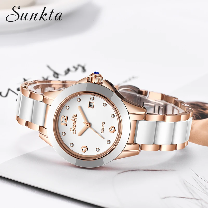 SUNKTA Fashion Women Watches Rose Gold Ladies Bracelet Watches Reloj Mujer 2021 New Creative Waterproof Quartz Watches For Women 4