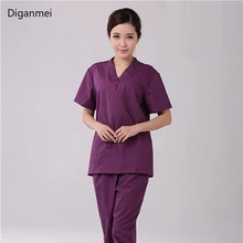 Хирургические халаты Уход Униформа медицинская униформа для женщин хлопок летний короткий рукав, разрез костюм больничный медицинский комбинезон