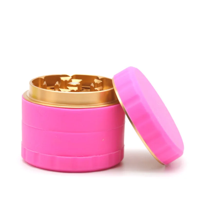 

New Arrival Excllent Quality Herb Grinder Silicone Case Aluminum Teeth 63mm 4 Layers Hand Pollen Crusher Tobacco Spice Grinder