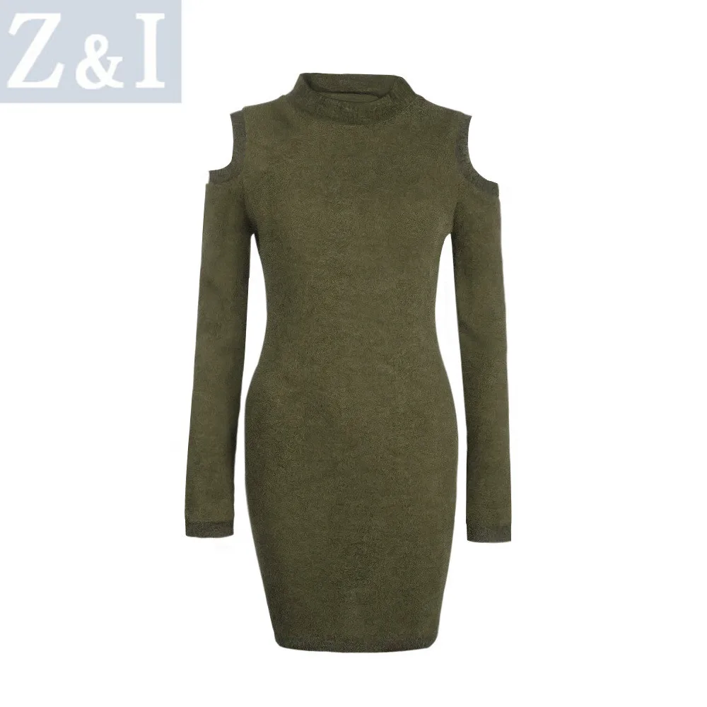 

Z&I Women Dress Autumn High Quality Hot Sale Winter Turtleneck knitted Strapless Dress