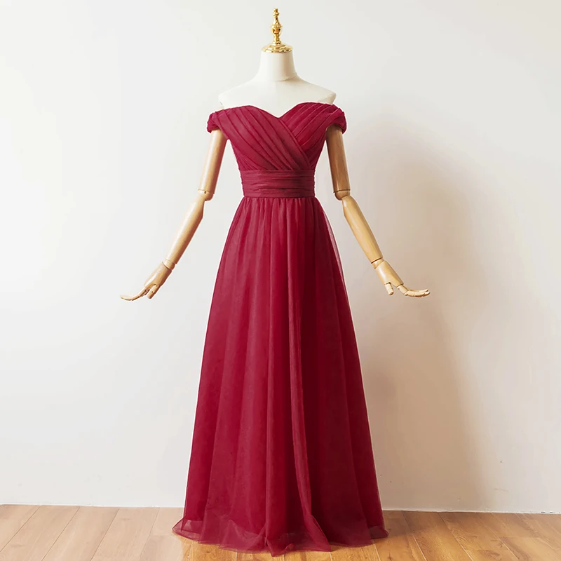 

Luxury Designer New Elegant Plus Size Vintage Off Shoulder Floor Length Summer Formal Wine Red Party Long Dress Christmas dress