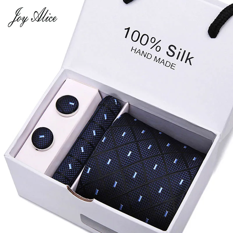 

New Design Tie Set With Gift Box Jacquard Woven gravata Silk Tie Hanky Cufflinks Necktie Sets For Wedding Party Men SB47