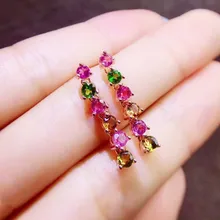 Серьги-гвоздики из натурального турмалина или сапфира или изумруда,, серебро 925 пробы, 0.15ct* 12 шт., драгоценные камни# J910161