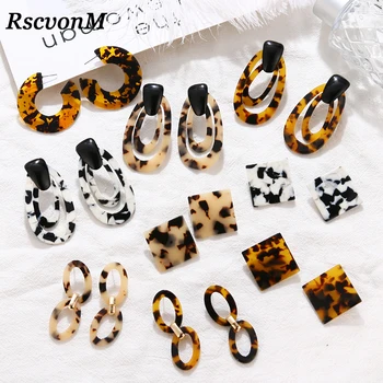 

New Fashion Tortoise Color Leopard Print Acrylic Acetic Acid Sheet Geometric Circle Square Long Drop Earrings for Women GirL