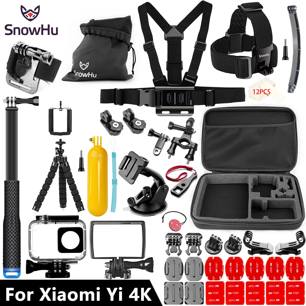 SnowHu for Xiaomi Yi 4K Accessories set 45M Diving Sport Waterproof Box monopod mount for xiaomi
