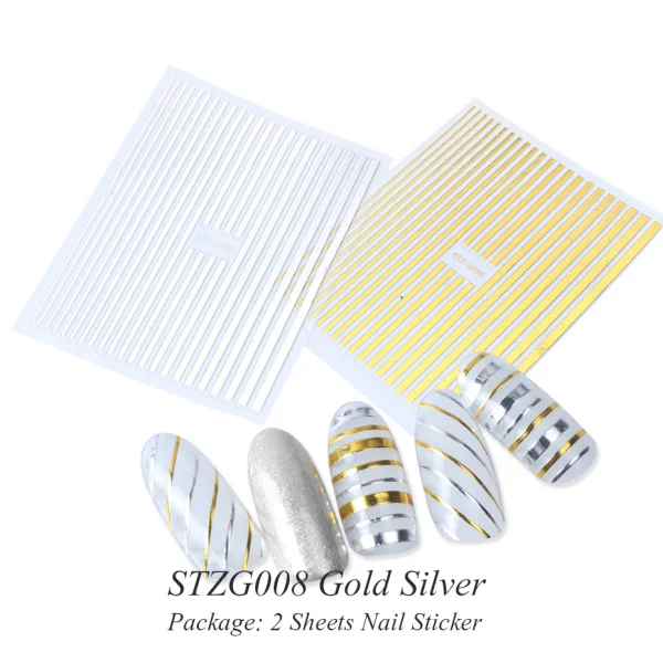 3D серебристо-Золотая наклейка для дизайна ногтей, полоска с геометрическим рисунком, металлический конус, сделай сам, клеящиеся палочки для ногтей, маникюрные наконечники, STZG001-013 - Цвет: 2pcs STZG008 GS