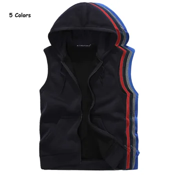 

Free shipping 2018 New style mens sleeveless zipper hooded outwear casual mens cardigan vest fashion mens solid color clothing
