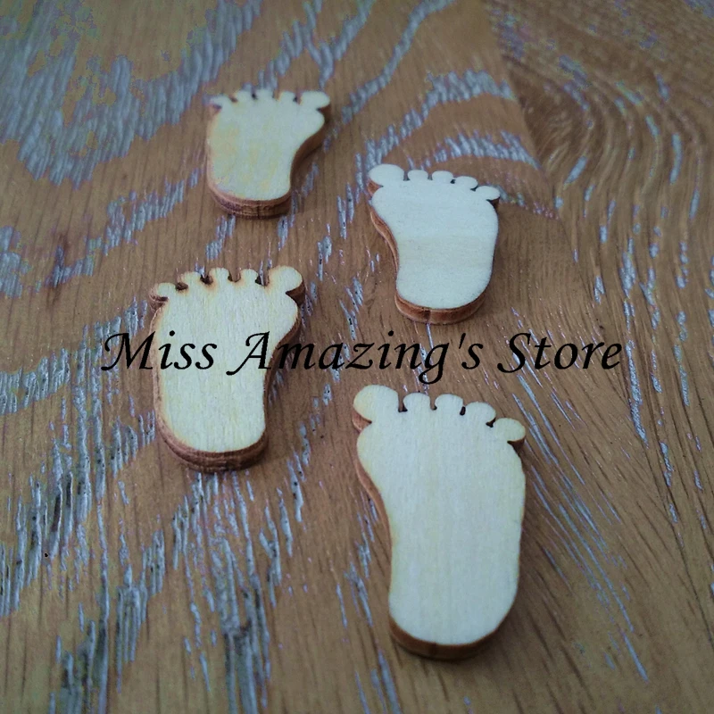 

50pcs Wood Blanks Footprint Wooden Crafts Embellishments Scrapbooking Card Wood Baby Shower DIY Craft Supplies Wood Decoration